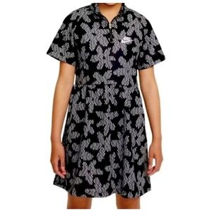 Nike Girls Black Floral Logo Dress Size Small‎ (7) Quarter Zip Dress